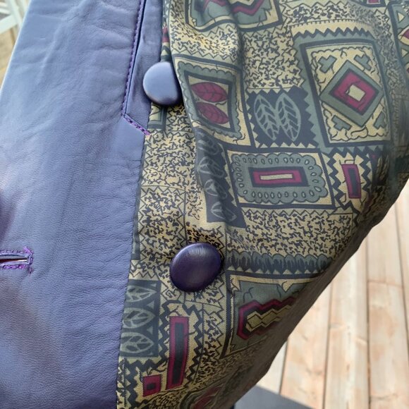 Vintage 80s Purple Italian Leather Retro Blazer Coat Overcoat Jacket - Picture 9 of 14